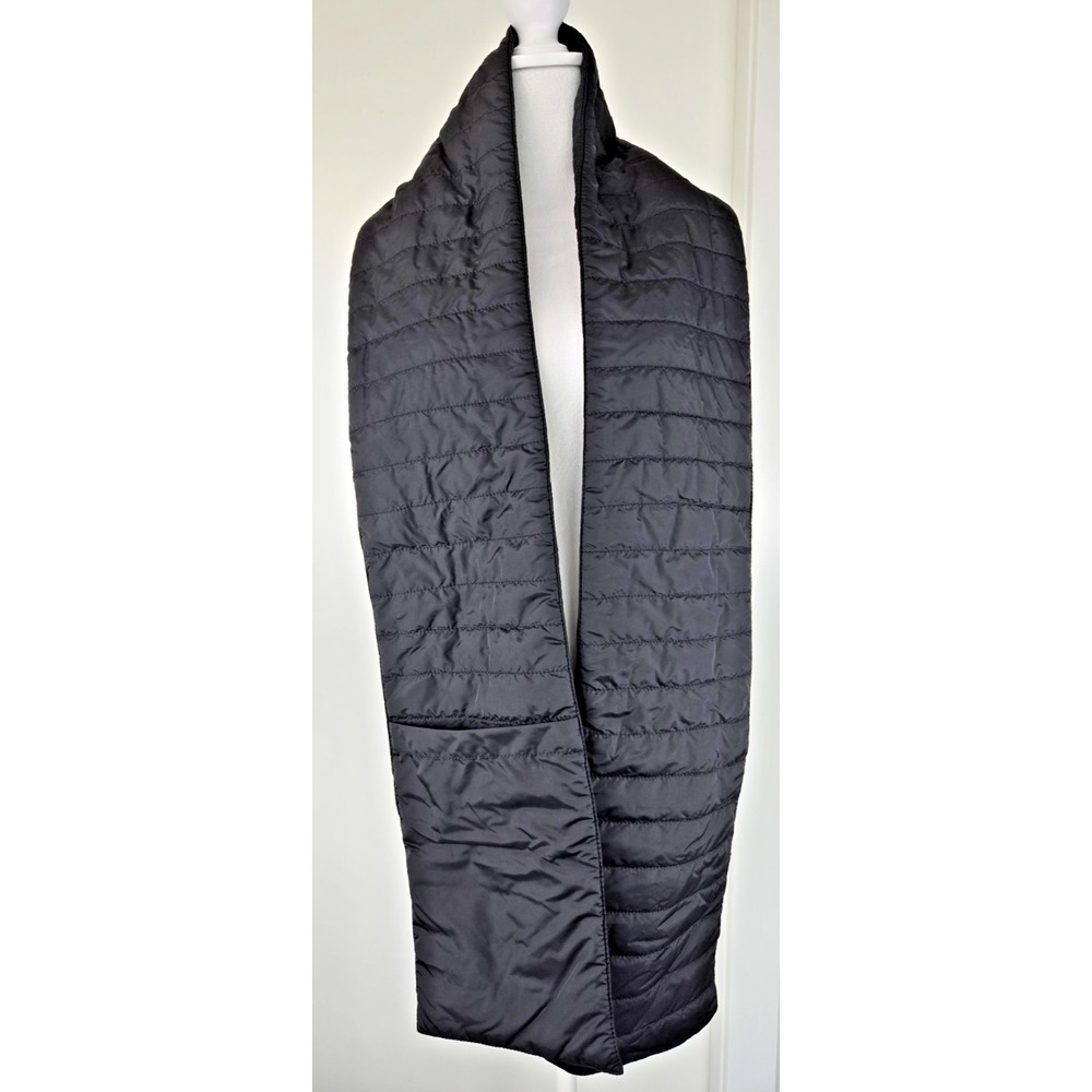 Puffy Quilted Scarf w/ pockets Black Lightweight Travel Warm Winter Minimalist